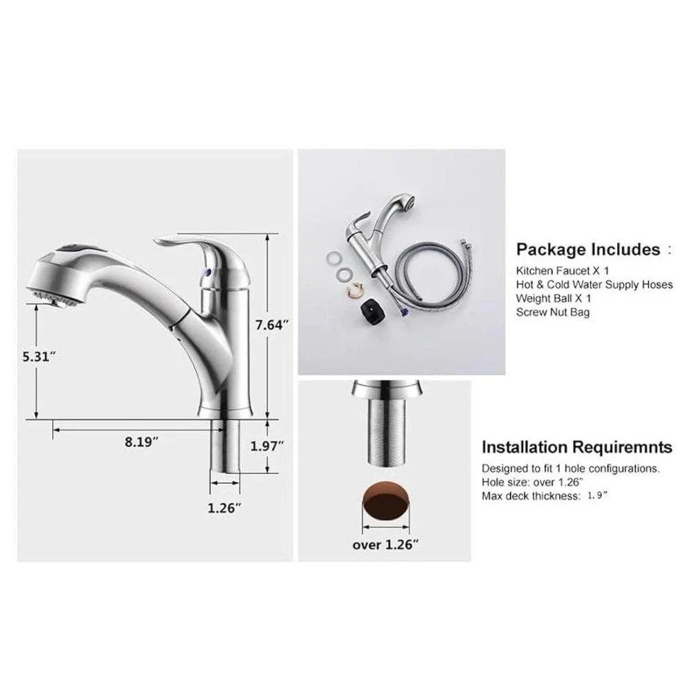 Kaiping Glamour Kitchen Faucet Single Handle Pull Out Sprayer Tap Brushed Nickel